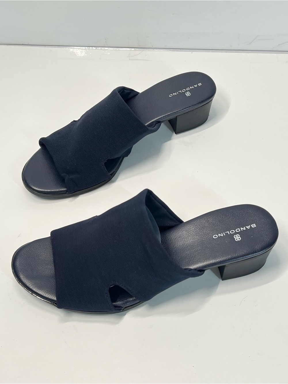 Bandolino Navy Blue Textile Stretch Slide Sandals Block Heel 7.5M